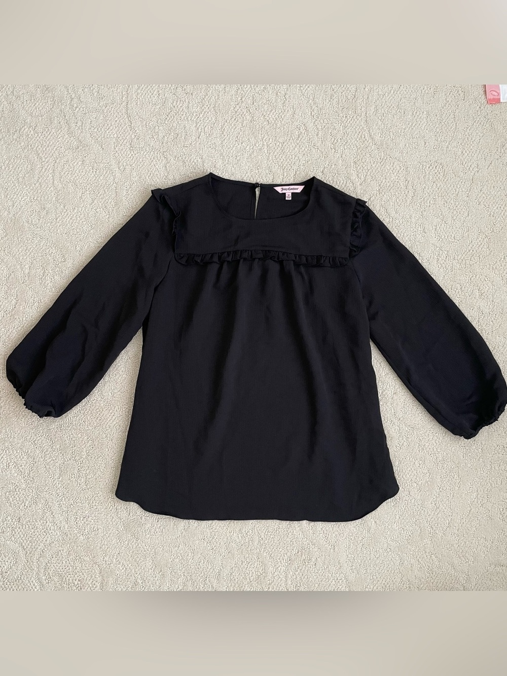 Juicy Couture Black Ruffle Yoke Long Sleeve Blouse